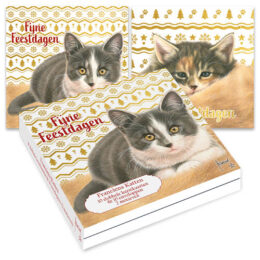 Franciens Katten kerstkaartenmapje / Kittens met goudpatroon (leverbaar vanaf november)